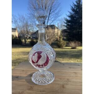 Hofbauer Byrdes Ruby Red Lead Crystal Footed Decanter & Stopper 12.75” Germany